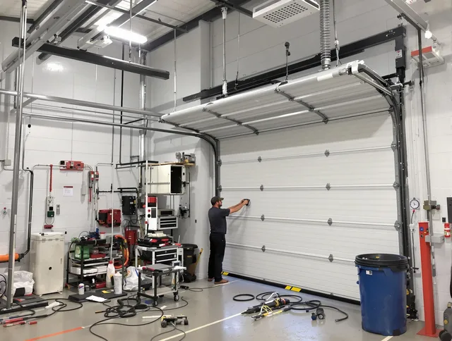 Largo Garage Door Repair certified technician performing commercial door repair at a Largo business facility