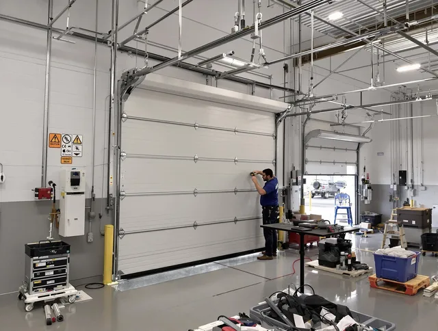 Commercial garage door repair being performed by Largo Garage Door Repair expert in Largo