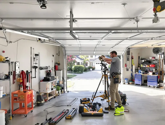 Largo Garage Door Repair specialist performing laser-guided track alignment in Largo